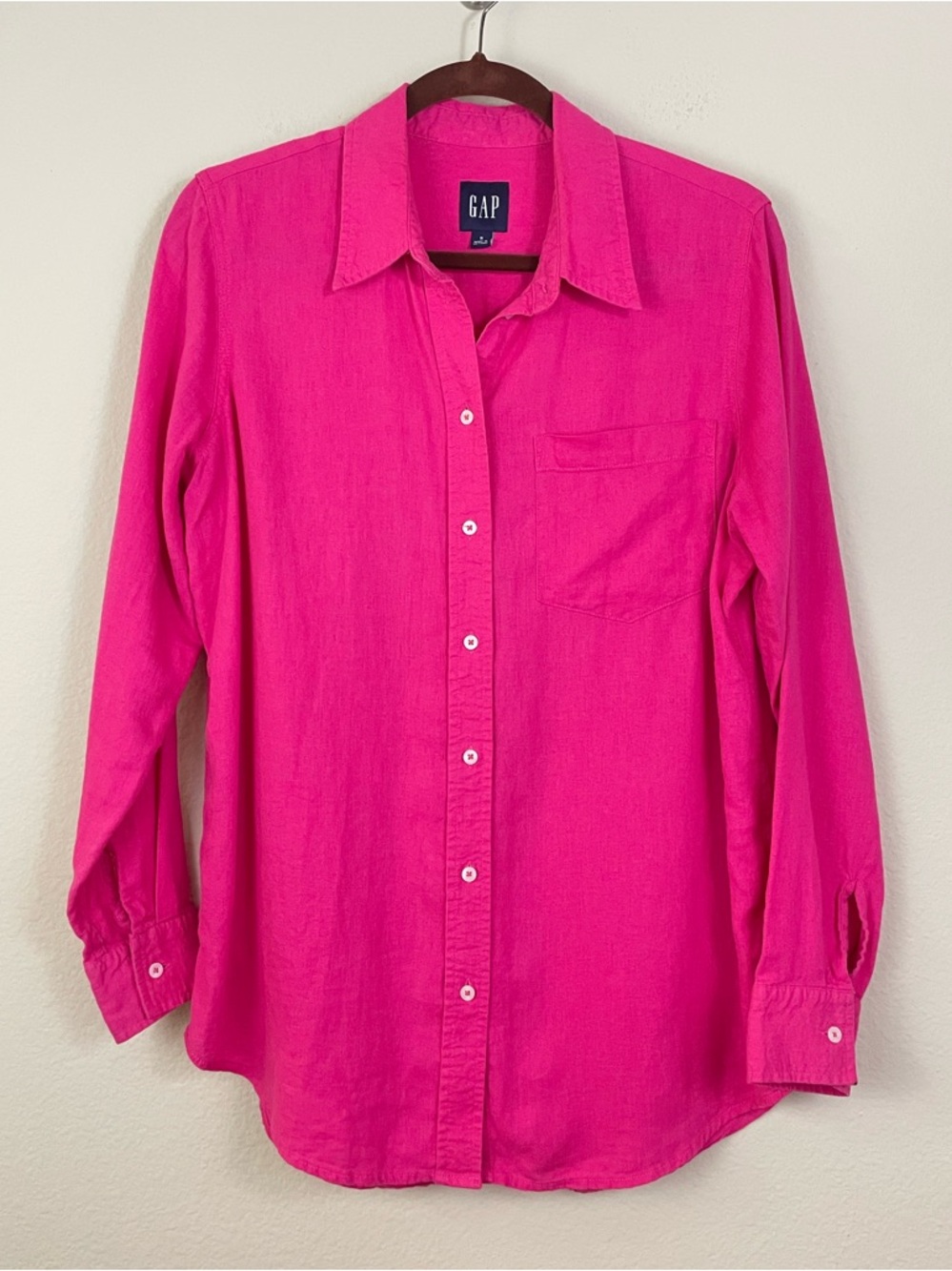 GAP Hot Pink Linen Blend Classic Fit Button-Up Shirt Size Small